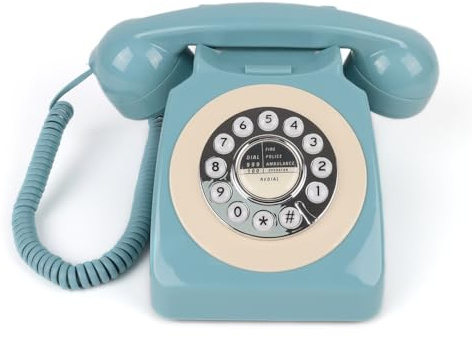 FESTRING Retro Rotary Phone with Push-Button, Landline Phone with Redial Button, Classic Vintage Dial Telephone, Antique Corded Phone for Home and Office (blue)