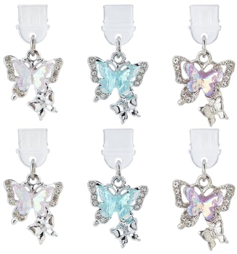 CREATCABIN 6Pcs USB C Dust Plug Butterfly Charm Dust Plug Type-C Dust Plug Phone Anti-Dust Plugs Plastic USB C Cover Cap Mobile Dustproof Plugs with Alloy Resin Pendants for Charging Port Protector