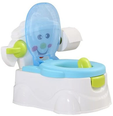 Dekko 3-in-1 Kids Potty Trainer Seat Potty Topper Stepstool Safety Toilet Training Toddler Children Non Slip Wipe Storage Removable Bucket, Toilet Paper Holder, Boys & Girls（Blue）