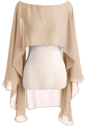 IKFGTJRE Coprispalle Chiffon Bolero Mantella da sposa in chiffon donna, bolero, sera(Champagne)