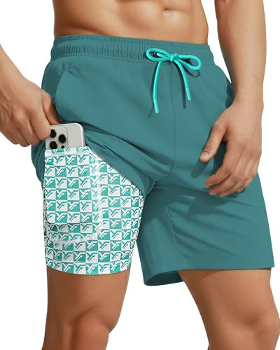 7 Inch Men Swim Trunks Compression Liner Zipper Pocket Quick Dry Swimwear Swimsuit Bathing Suit Water Shorts Sports Exercise Fitness Football Activewear Active Gear Wear Attire Clothes Outfit Apparel