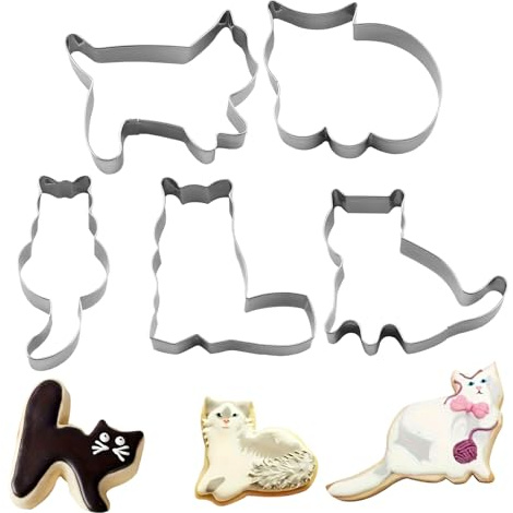 Duvcoywae Dessert Emporte-pièce - Emporte-pièce Patisserie en Forme de Chat,5 Pièces en Acier Inoxydable Ustensile de Cuisine Réutilisable pour Pâte Fromage Fondant Gelée Confiserie - Gelée Cuisine