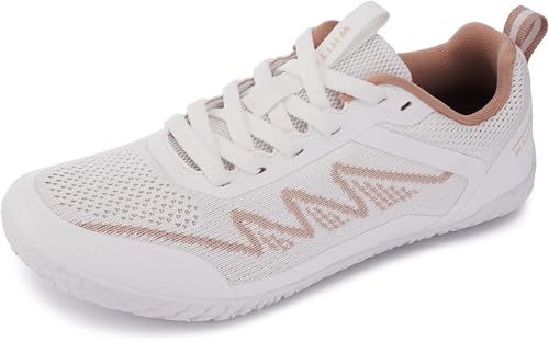 WHITIN Women Barefoot Shoes Minimalist Wide Toe Box Sneakers Size 8.5 Zero Drop Sole Walking Trail Running Fitness Fashion Gym Trainers Pink White 39