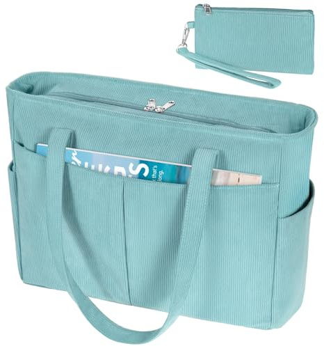 Genérico Bolso Shopper Mujer Bolsa Tote Bag con Cremallera Grande Bolsa de Mano Bolso de Ordenador Portatil con Compartimento, Ideal para Trabajo Escuela Compras Fiesta Viajes Universidad (Azul)