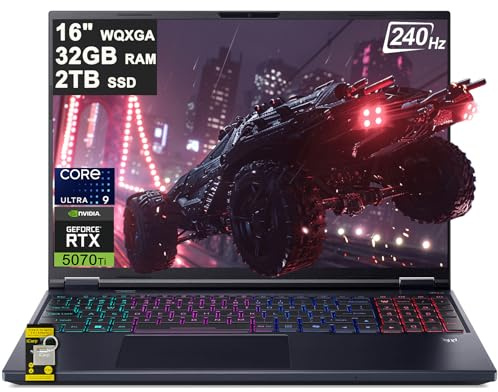 acer Predator Helios Neo 16 AI Gaming Laptop 16 pulgadas 2560x1600 IPS 240Hz (100% DCI-P3 500nits) Intel 24-core Ultra 9 275HX 32GB RAM 2TB SSD GeForce RTX 5070 Ti (hasta 992 tapas AI) Win111 Hub ICP
