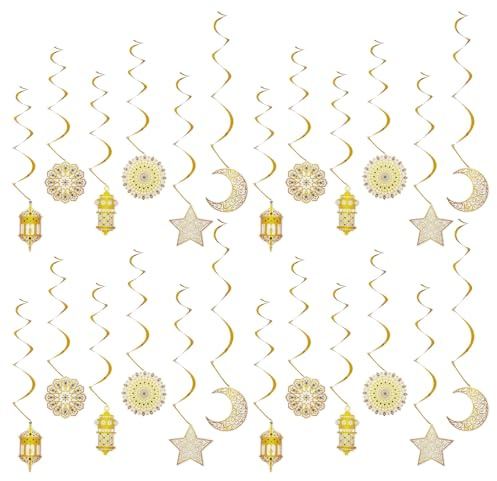 GYIOFAI 24 Stück Ramadan Deko Eid Mubarak Ramadan Banner Dekorationsbanner Lichterkette für Eid Innen Außen für Party Dekoration Zuhause Büro Haus Garten Terrasse