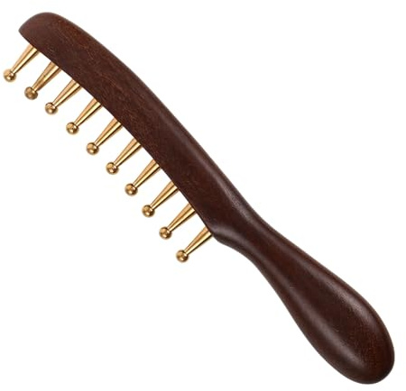 FOMIYES Peigne Massage Cuir Chevelu en Bois de Santal à Dents Larges, Picots en Cuivre, Démêlage sans Tirer, avec Paquet en Tissu pour Maison et Voyage Couleur Aléatoire