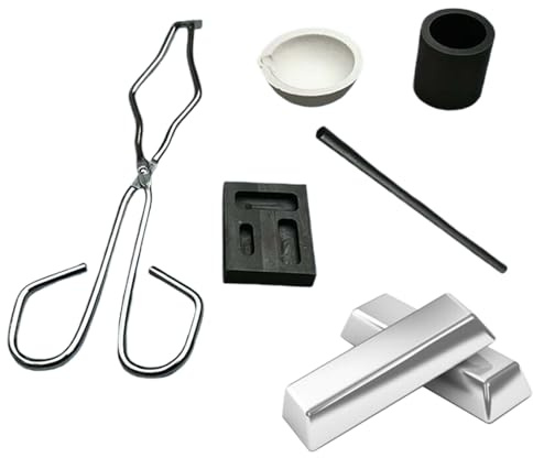 Kit per la raffinazione dei metalli – Set di fusione 5 pezzi | Stampaggio a torcia in grafite – Kit completo per gioielli fai da te con pinze per stampi a crogiolo, da mescolare per studenti