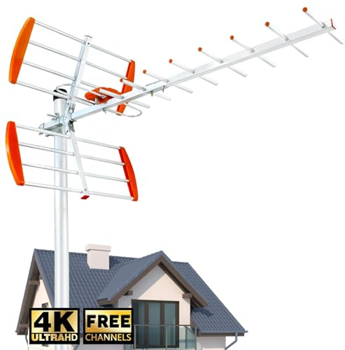 Outdoor TV Aerial with Amplifier Long Range Reception Compatible with All Televisions Supports 4K 1080P Weatherproof Design for Home Caravan Roof Installation 10m Coaxial Cable