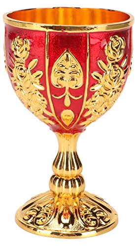 TYCIONG Cáliz de Oro, Copa de Chulo con Patrón de Flores en Relieve Retro Elegante para Fiesta, Cáliz de Aleación de Zinc de 4 Pulgadas de Alto para Bar (Oro Rojo)