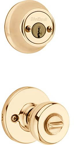 Kwikset 695 Tylo Entry Knob and Double Cylinder Deadbolt Combo Pack in Polished Brass