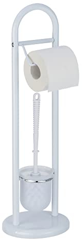 WENKO Stand WC-Garnitur Mod. Siena, Ständer für Toilettenpapier & Toilettenbürste, WC-Papierhalter, stehender Rollenhalter inkl. Bürste, Stahl, Ø 19 x 63 cm, weiß