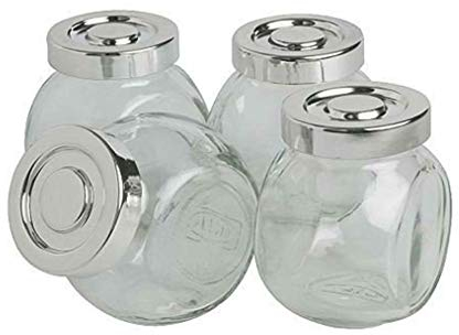 PACK OF 4 GLASS JAR SET DESIGN KITCHEN STORAGE HERBS SPICES SWEETS