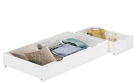 Erst-Holz Bettkasten Staukasten für unsere Einzelbetten 2-teilig Kiefer weiß 90.10-S4-2W