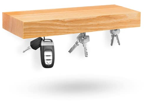 GGC Schlüsselbrett aus Holz mit Ablage I Schlüsselhalter Magnetisch I Moderne Deko aus Esche (Massiv-Holz) I Als Briefablage oder Schlüsselablage nutzbar (wie Schlüsselboard) I Key Holder