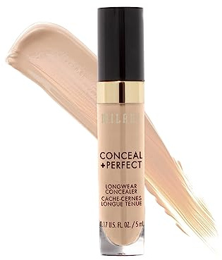 Milani Conceal + Perfect Longwear Concealer Full Coverage Infused with Hyaluronic Acid & Vitamin E, Cover Dark Circles, Blemishes & Skin Imperfections for Long-Lasting Wear - Light Beige