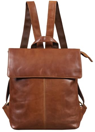 STILORD 'Charlie' Vintage Lederrucksack Braun Mittelgroßer Daypack für Damen Herren 13,3 Zoll Laptop Rucksack aus Echtem Leder, Farbe:cognac - braun