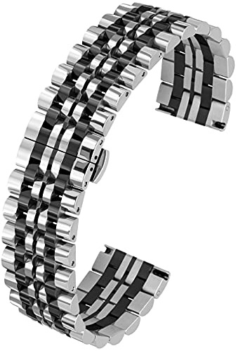 Kai Tian Flexibles Armband Poliert 7 Reihen 20mm 22mm Edelstahl Uhrenarmband Schnellverschluss Metall Armband Faltschließe Schwarz Silber Blau Gold Roségold