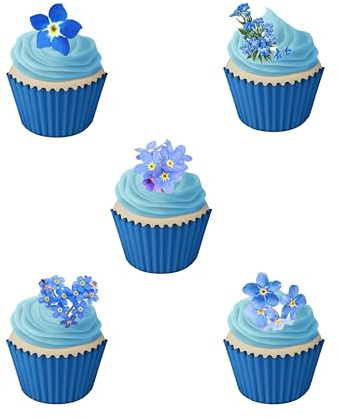 24 Forget Me Not Blue Flower Edible Wafer Paper Cake Toppers Decorations