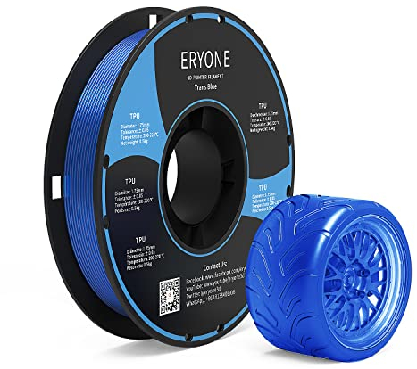 ERYONE TPU Filament 1.75mm, 3D Drucken Filament TPU, 0.5kg 1 Spool, Transparent Blue