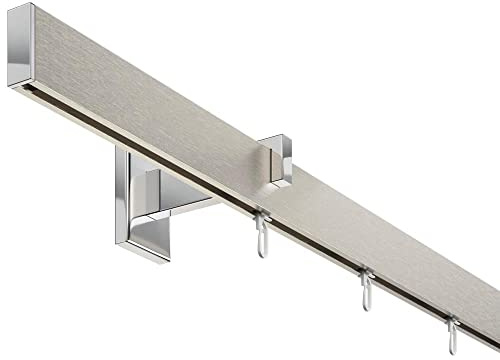 DécoProfi Gardinenstange Innenlauf 1-läufig Set Short rechteckig Silber Eloxiert/Verchromt I Länge: 200cm Aluminium für Wandmontage I Als Gardinenschiene & Vorhangstange geeignet