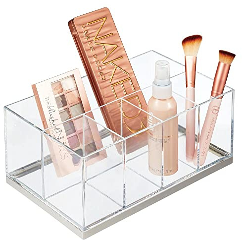 mDesign Make-up-Organizer - Kosmetik-Organizer mit 5 Kunststofffächern - Schminkschrank für Lidschatten, Puder, Lipgloss usw. - transparent/mattsilber