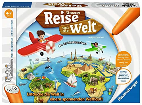 Ravensburger tiptoi Spiel 00070 Unsere Reise um die Welt - Lernspiel ab 4 Jahren, lehrreiches Geografiespiel für Jungen und Mädchen, für 1-4 Spieler