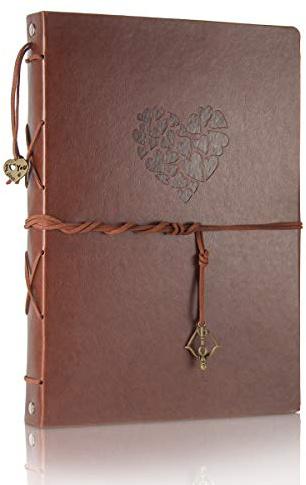 ThxMadam Notizbuch DIN A5 Vintage Leder Tagebuch Nachfüllbares Skizzenbuch Sketchbook Blanko Kraft Papier Notebook Reise Journale Book Ringbuch mit 200 Kraft Seiten / 100 Blätter und 1 PVC Tasche