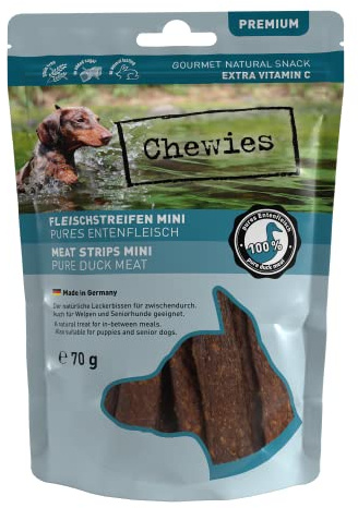 Tiras de Carne Mini para Perros de 100% Carne de Pato – 70 g – Snack para Perros pequeños – Patos Secos al Aire – Tiras masticables hipoalergénicas y sin Cereales – Deshidratado de Pato