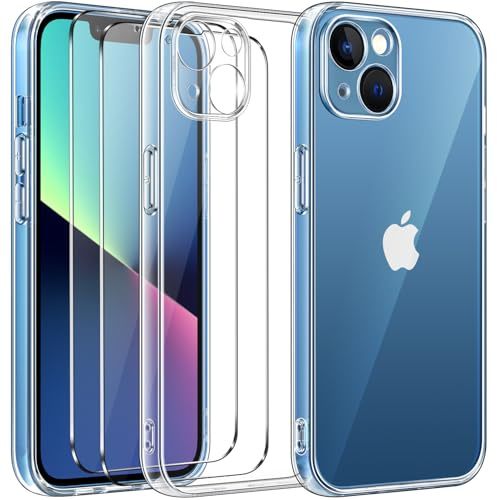 ivoler Hülle Kompatibel für iPhone 13 Mini 5.4 Zoll, Handyhülle mit 3 Stück Panzer Schutz Glas, Dünne Weiche TPU Silikon Transparent Stoßfest Schutzhülle Durchsichtige Kratzfest Case