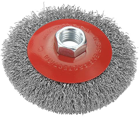 SI FANG Wire Brush Wheel Cup Brush 100mm, 0.3mm Coarse Crimped Stainless Steel Wire Wheel for Angle Grinder with 5/8 inch-11 Thread Arbor, Uses Removal of Rust, Paint, Cleanling, and Welding Scale