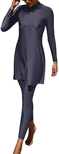 Yming Damen Slim Fit Moslem Badeanzug Vollbesetzt Nahost Bademode Schnelltrocknend Burkini Grau Blau M