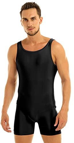 dPois Herren Ärmellos Body Overall Jumpsuit Elastisch Unterhemd Sport Body Leotard Männer Bodysuit Boxershorts Unterwäsche Gymnastikanzug Sportwear M-XL Schwarz XXL