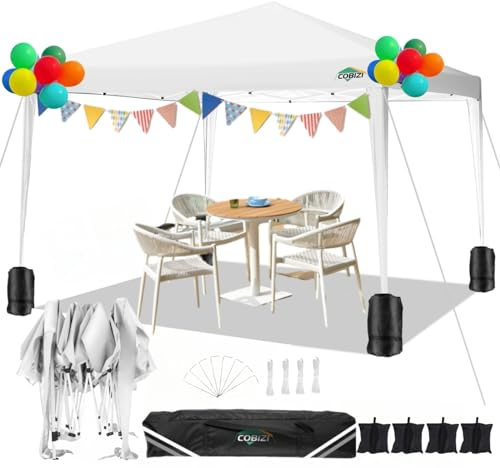 COBIZI Pavillon 3x3m Wasserdicht Pop Up Pavillon 3x3 faltbar Faltpavillon Gartenpavillon Partyzelt Faltzelt 3x3 höhenverstellbar Bierzelt mit 4 Sandsack（Weiss