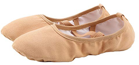 missfiona Canvas Ballet Shoes Women Adult Split Sole Dance Slipper Ballroom Flat (6 UK, Tan Band)