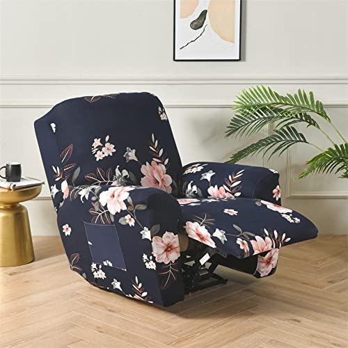 FANSU Stretchhusse für Relaxsessel Komplett Sesselbezug, Sesselschoner für Recliner Stuhl Sessel, Klassische Retro Blumen Stretch Sofabezug, Bezug für Fernsehsessel Liege (Navy blau)