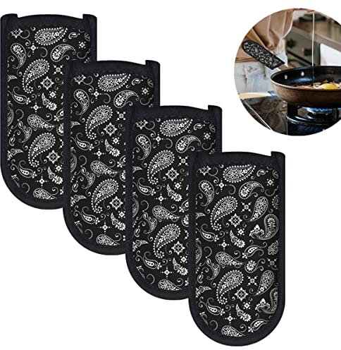 4 Stück Hot Pot Griffhalter Abdeckung für Küche, hitzebeständiger Heißgriff-Halter, Gusseisen, Pfannengriff-Abdeckung, Topflappen zum Kochen und Backen (5. Verbesserter Stil, Schwarz, 4 Stück)