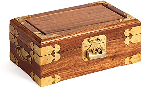 SUNESA Schmuckkästchen Antike Schmuckkasten Orientalischer Holzschmuck Aufbewahrungsbox mit Spiegel und Schloss for Schmuck Halskette Ohrringe Lagerung Schmuck-Organizer (Color : A)