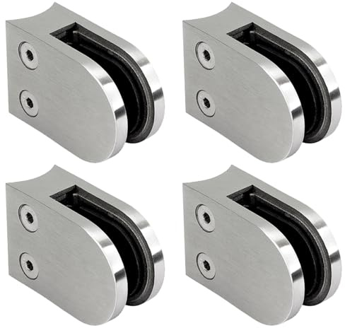 PRIOstahl Glashalter 4 Stück Glasklemmen Klemmhalter Glasplattenhalter 63 x 45 x 30 mm mit Sicherungsstift Anschluss: 42,4 mm für Glas 10 mm Geländer Balkon aus Edelstahl V2A