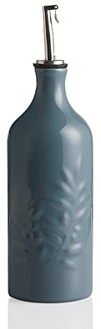 Sweejar Home Ceramic Olive Oil Dispenser Bottle, 570ml Relief Opaque Oil Cruet Protects Oil To Reduce Oxidation, Suitable For Storage Of Oil, Vinegar, Soy Sauce, Coffee Syrup, Liquids (Fog blue)
