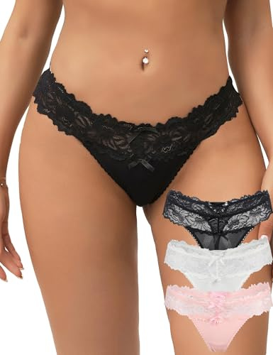 ohmydear String tanga damer sexiga underkläder för kvinnor 1/2/3-pack kalsonger spets trosor brasilianska trosor stora storlekar underkläder för kvinnor, 3-pack svart + vit + rosa, XS-S