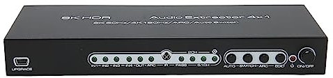 8K HDMI Audio Extractor Konverter, HDMI 4x1Sound Extractor Unterstützt 8K 60Hz 4K 120Hz für PC mit 1 Optischen 3 HDMI- und 2 -Anschlüssen (EU-Stecker)