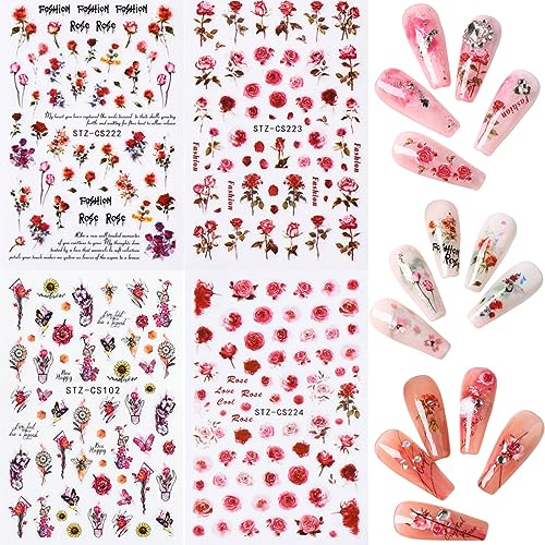 Autocollants D'art D'ongles Set d'autocollants pour les ongles, 4 Feuilles pour adultes 3D autocollant papillon florid ligne d'autocollants pour les ongles animaux plantes Art Nail Sticker Set