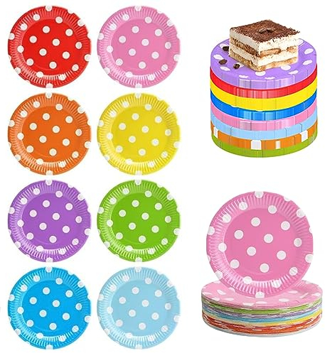 YZDZSW DIY Bunte Pappteller, 80 Stück 7 Zoll Geschirr Set Einwegteller für Feste und Feiern wie Geburtstag oder Grillabend