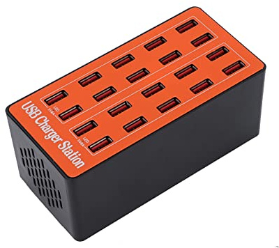 ciciglow Estación de Carga USB de 20 Puertos, Cargador Inteligente Rápido de Pared para Múltiples Dispositivos 100-240V (Enchufe de la UE)