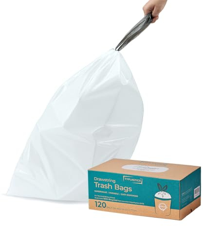 TYPLASTICS Sacs poubelle de 30 à 45 L, sacs poubelles avec cordon de serrage, 120 sacs poubelle, sacs à ordures avec poignée, conformes aux normes GRS, matériau PCR, blanc, 52 cm x 77 cm