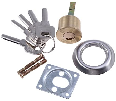 Veemoon Replacement Rim Cylinder Lock Cylinder for Garage Doors Solid Brass Compatible Replacement Mounting Plate and Screws Random Color