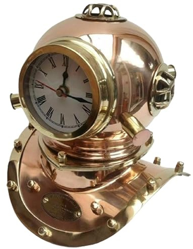 Nautical Brass Copper Marine Diving Helmet Clock Maritime Mini Divers helmet clock Tabletop Desk Antique Vintage Deep Sea Scuba Divers Helmet Gift