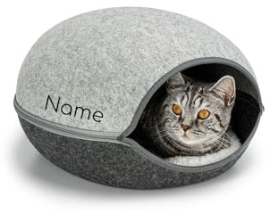 lionto Katzenhöhle mit waschbarem Kissen, Katzenbett, Grau, personalisiert