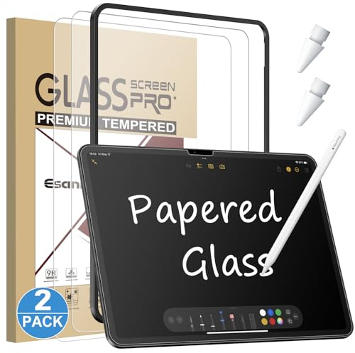 Esanik Paquete de 2 protectores de pantalla de vidrio templado para iPad Air de 13 pulgadas M3/M2 (7ª/6ª generación, 2025/2024), película de vidrio templado 9H con marco de alineación, escritura como